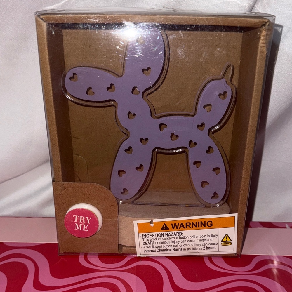 Purple with Hearts Balloon Dog LED Night Light Valentines Day